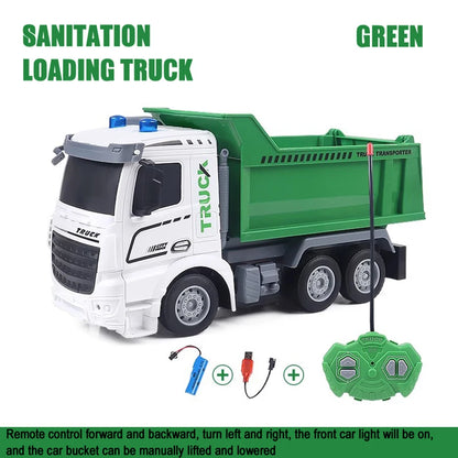 Remote control sanitation vehicle charging children's dump truck toy, RC remote control truck toy with light/sound effects