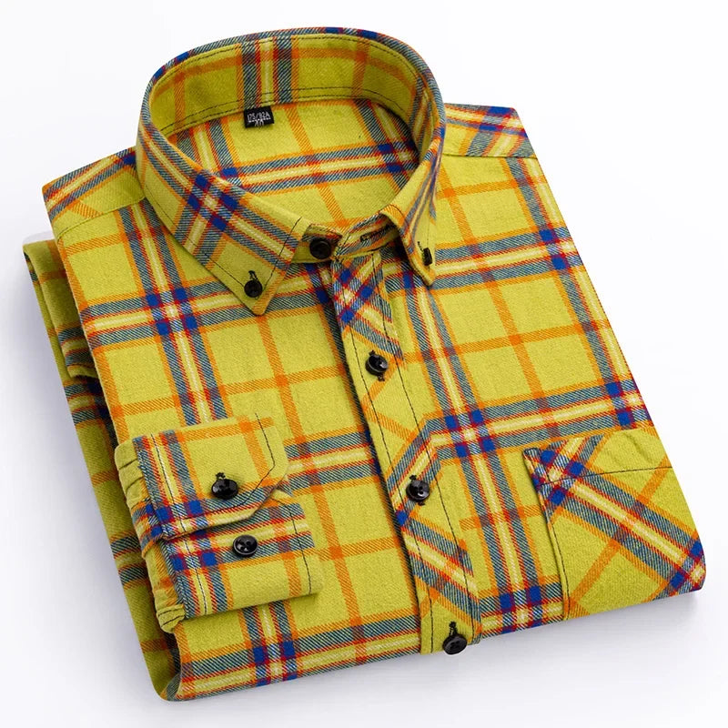 New Flannel Plaid Long Sleeve Men Casual Shirts Autumn Winter Fashion Plus Size Regular Fit Smart Dress Shirts Daily Clothes Top
