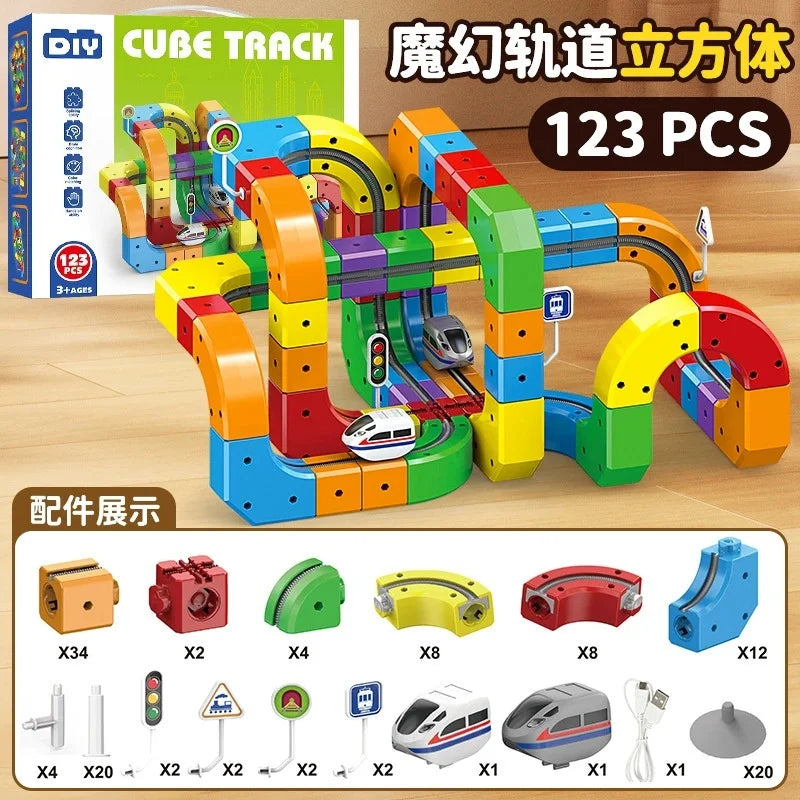 DIY Stem Magnetic Track Car Magnetic Sheet Children'S Puzzle Toy Electric Magical Magnetic Block Anti Gravity Toy Birthday Gift