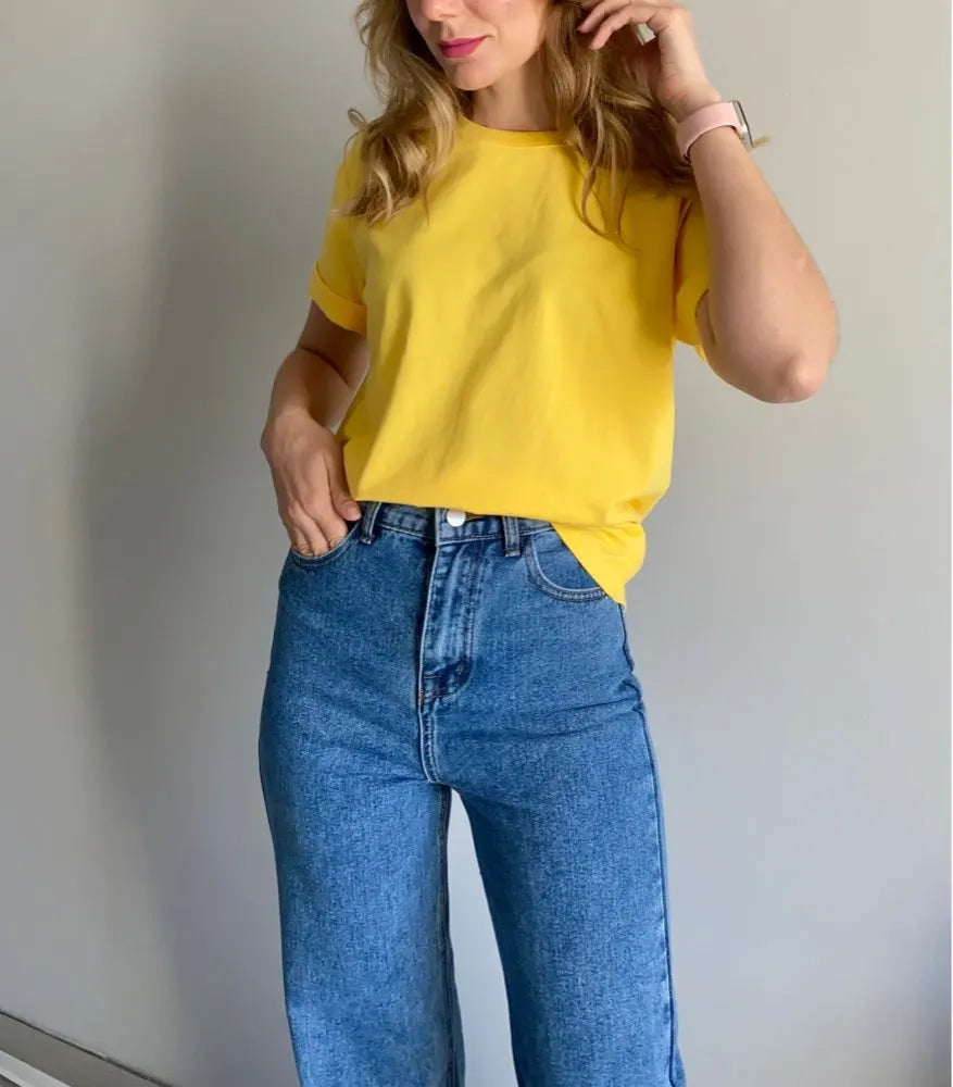 Simple White Oversize T-shirts For Women Cotton Summer Green T Shirts Women Short Sleeve Loose Blue T Shirt Women Yellow Top Tee