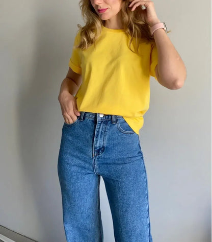 Simple White Oversize T-shirts For Women Cotton Summer Green T Shirts Women Short Sleeve Loose Blue T Shirt Women Yellow Top Tee