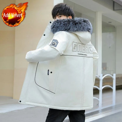 Men's Premium Hooded Long Coat Autumn Winter New Heavyweight Fleece Lined Warm Jacket Thickened Thermal Layering Design