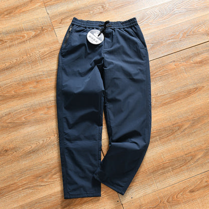 Thickened Goose down Winter Outdoor Men's Casual Elastic Waist Pants Warm Stylish Long Straight Tube Polyester Fiber Trousers