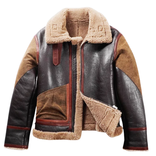 Men's B3 Shearling-lined Pilot Leather Jacket, Vintage Washed Ins-style Horsehide Real Fur Biker Coat plus size 6xl