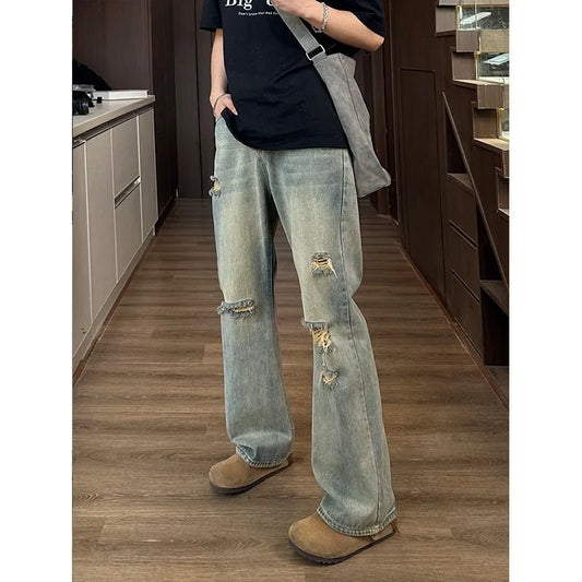 Man Pants Mens Jeans Baggy Jeans Distressed Loose Straight Leg Summer Retro High Street Casual Trousers For Men
