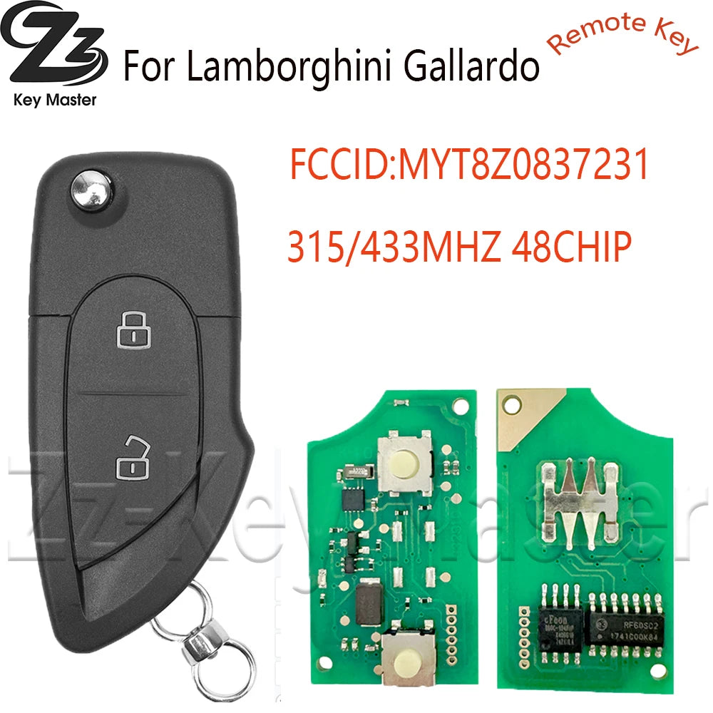 Zz  ID48 Chip 315/433MHz FCCID:MYT8Z0837231 P/N:4D0837231/231A Flip Car Remote Control Smart Key For Lamborghini Gallardo