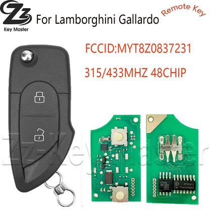 Zz  ID48 Chip 315/433MHz FCCID:MYT8Z0837231 P/N:4D0837231/231A Flip Car Remote Control Smart Key For Lamborghini Gallardo