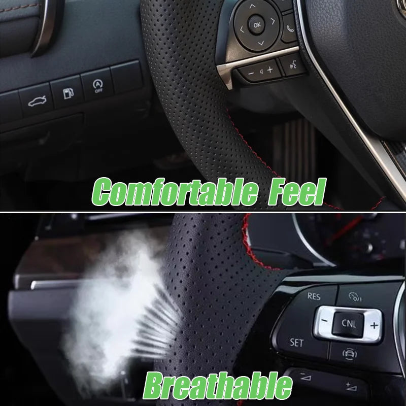 Full Black Leather Car Steering Wheel Cover for Seat Ibiza 6J Mii 2012-2020