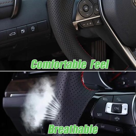 Full Black Leather Car Steering Wheel Cover for Seat Ibiza 6J Mii 2012-2020