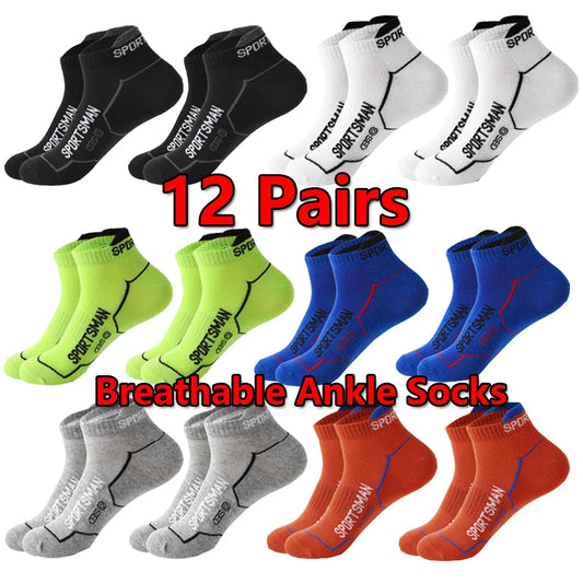 12 Pairs Summer Socks Men's Ankle Running Sports Socks Mesh Breathable Sweat Absorbent and Odor Fitness Low Cut Short Socks Thin