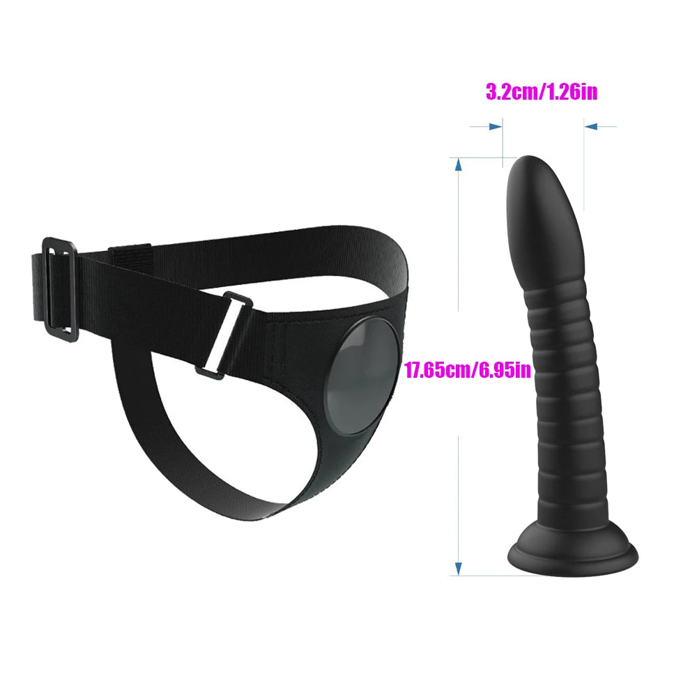 Adjustable Strap-on Harness with Spiral Dildo Hands-free Interaction 4 Colors Wearable Adult Sex Toy Product for He