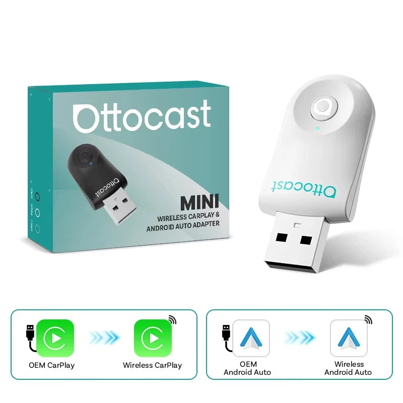 OTTOCAST NEW Mini Wireless CarPlay Android Auto Wireless Adapter Plug And Play WiFi Fast Connect Dongle For Toyota Audi Benz
