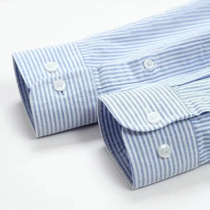 100% Cotton Stripe Shirts for Men Long Sleeve Oxford Slim Fit Soft Designer Casual Fashion Korean Trends Male Business Clothes