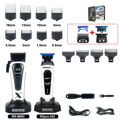 ROSYOUS 888C Professional Bold Hair Cut Machine 8000RPM DLC Blade Base Charger External Rotor Brushless Motor Men's Hair Clipper