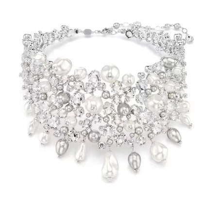 New shoe style inlaid mixed crystal interlocking rose gold pearl romantic heart-shaped necklace