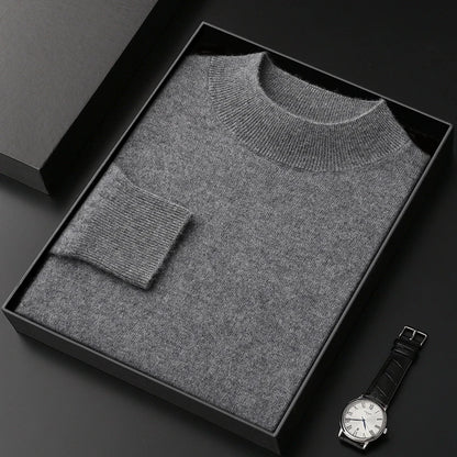 100% Pure Cashmere Sweater Men's Half High Collar Solid Color Pullover Fashion New Knit Undercoat  Autumn and Winter Long Sleeve