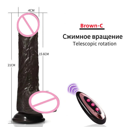 Black large fake dildo electric telescopic swinging fake penis masturbator adult sex toy soft heating vibrator G-point massager