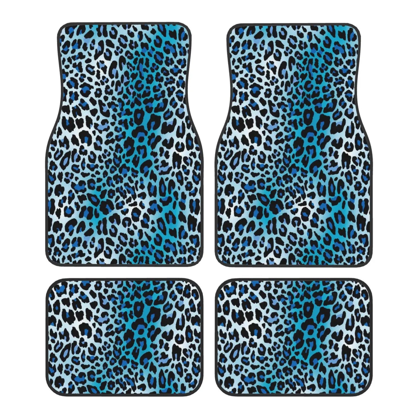 Blue Leopard Animal Print Car Floor Mats Set 4 Pcs Front and Rear Foot Mats Carpet Universal Car Accessories for SUV Van Sedan
