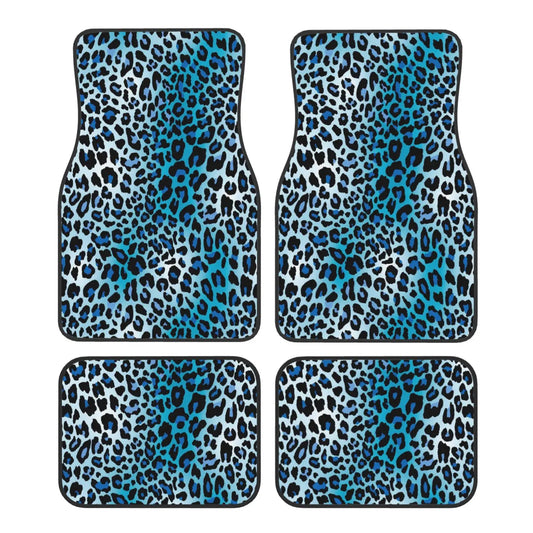 Blue Leopard Animal Print Car Floor Mats Set 4 Pcs Front and Rear Foot Mats Carpet Universal Car Accessories for SUV Van Sedan