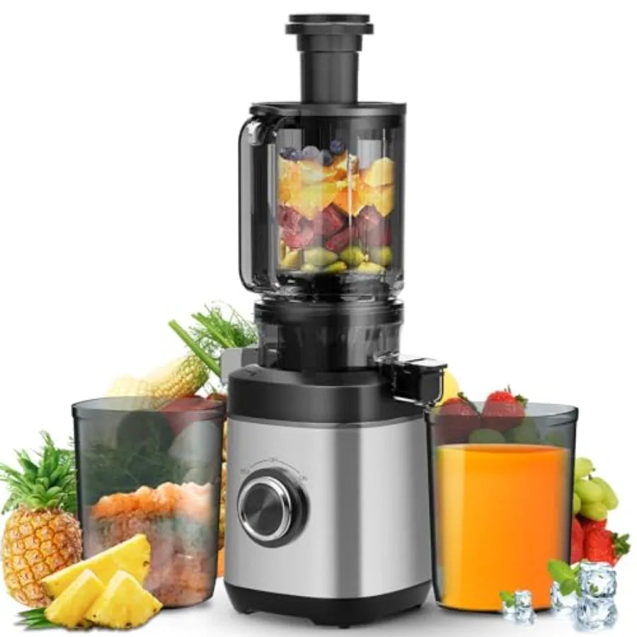 Cold Press Juicer for Home Use, Stainless Steel Body, Black Color, 100W Low-Noise Slow Masticating Motor