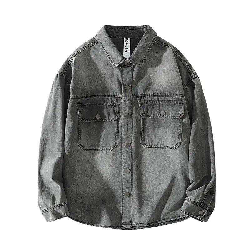 Spring Autumn New Denim Cotton Men Shirt Long Sleeve Button Pockets Cowboy Loose Casual Work Male Denim Shirts Retro Cardigan