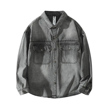 Spring Autumn New Denim Cotton Men Shirt Long Sleeve Button Pockets Cowboy Loose Casual Work Male Denim Shirts Retro Cardigan