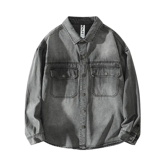 Spring Autumn New Denim Cotton Men Shirt Long Sleeve Button Pockets Cowboy Loose Casual Work Male Denim Shirts Retro Cardigan