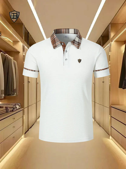 Luxury brand polo shirt summer short sleeved shield printed men's new striped lapel casual comfortable breathable T-shirt top