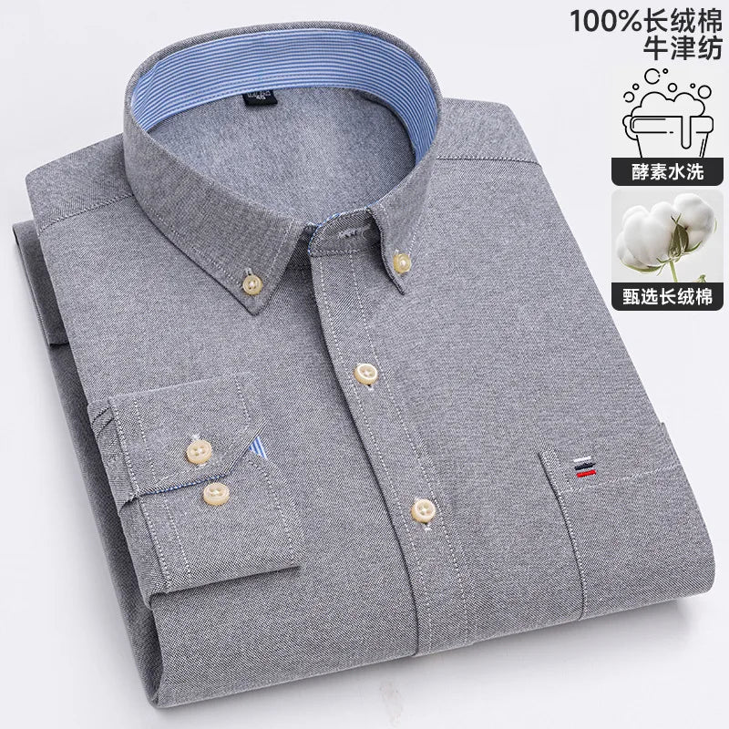 100-220 catties Plus Size Men's Shirt 100% Cotton Long Sleeve Business Casual All Oxford Spinning Plus Size Plaid Shirt