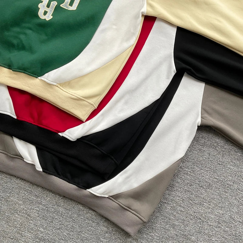 Fashionable Sports Suit Rhude Casual Shorts High-quality Splicing Color Blocks Thick Fabric Printed Hoodie