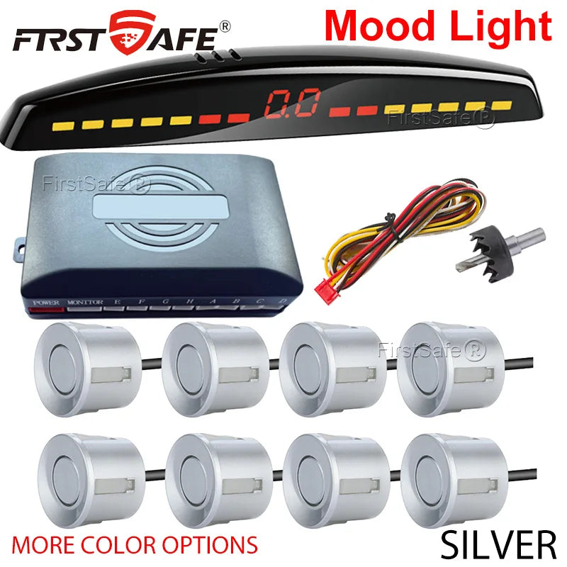 FirstSafe Factory Parking Sensor Kit Front Rear Mood Light Display 6/8 Radar Sensors Auto Backup Monitor Detector Accessories