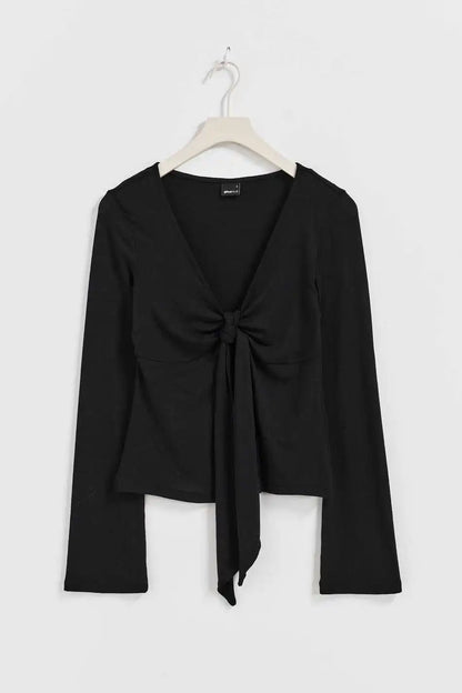 Tie-Strap Design Bowknot Long Sleeve T-Shirt Women's Spring Sexy Slim Fit Thin Smock Tees Casual Sweet Chic Tshirt Babydoll Top