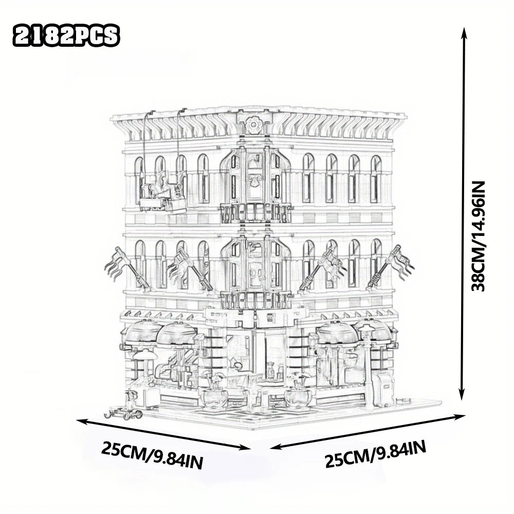 Creative Expert Bank Cafe Corner MOC Building Blocks City Model Bricks Dinner Bookstore Assembly Set Street View Toy Gifts Decor