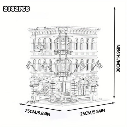 Creative Expert Bank Cafe Corner MOC Building Blocks City Model Bricks Dinner Bookstore Assembly Set Street View Toy Gifts Decor