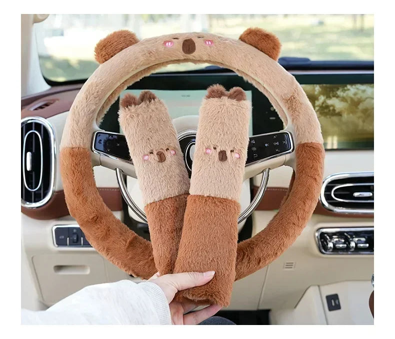 2025NEW Cute Cartoon Cute Plush Steering Wheel Cover Natural Rubber Healthy Breathable Universal 38cm Car Accessories