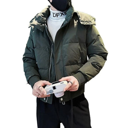 Heavy Duty Men's Cotton Padded Coat 2025 Trendy Hooded Jacket with Detachable Hood Zipper Closure