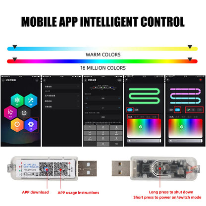 LED Symphony Ambient Lights Strip Car Interior Streamer RGB LED Neon Hidden Acrylic Strip Decoration Atmosphere Lamp USB