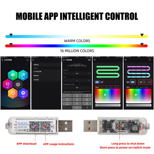 LED Symphony Ambient Lights Strip Car Interior Streamer RGB LED Neon Hidden Acrylic Strip Decoration Atmosphere Lamp USB