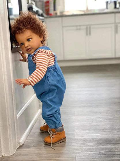 NPK 28-inch Pippa Reborn Doll Toddler Lifelike Soft Touch Dark Skin Already Painted Finished Huge Baby Size Collectible Toy