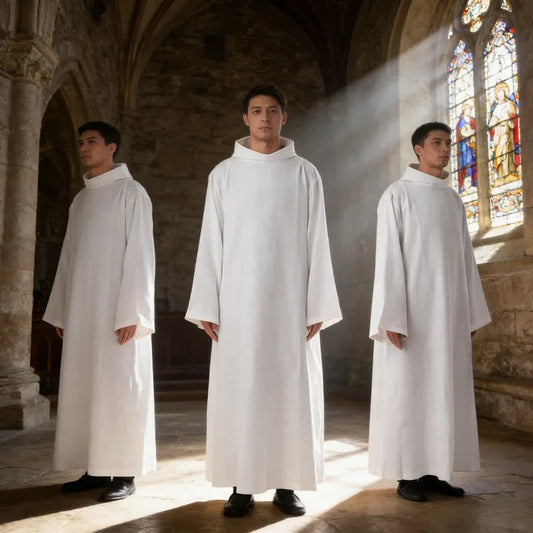 Medieval Priest Robe White Witch Costume Church Party Long Gown Halloween Cosplay Dress for Adult