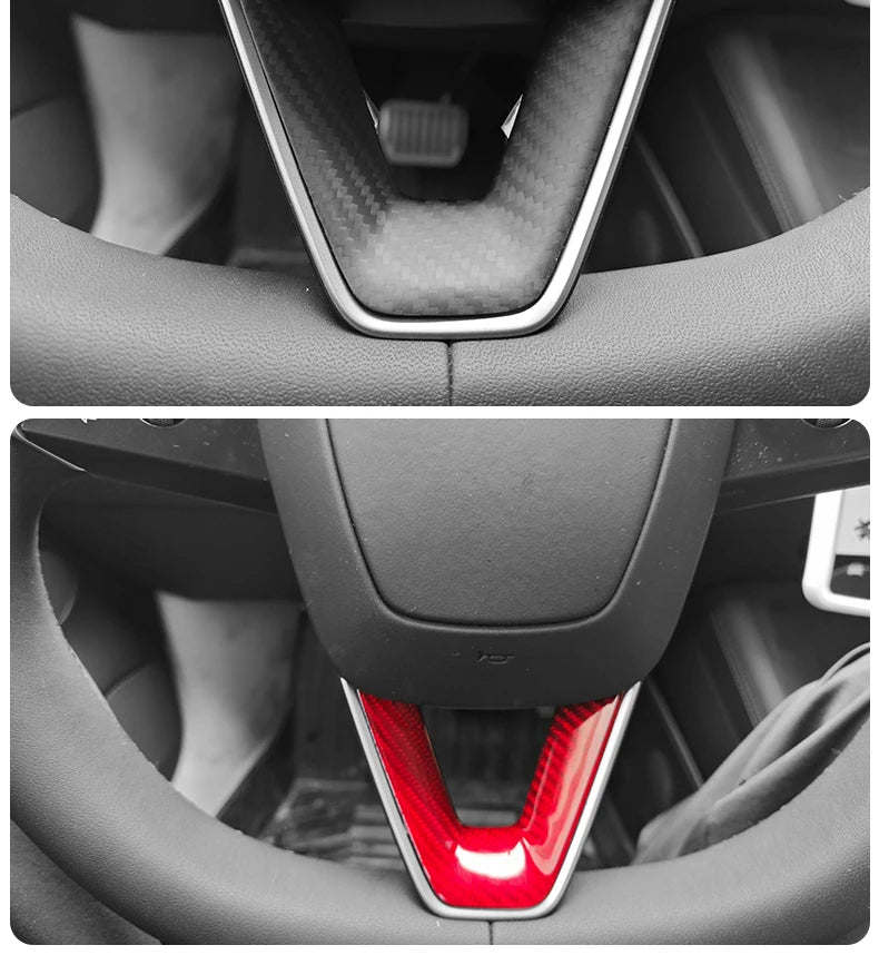 Steering Wheel Patch for Tesla Model 3+ Real Carbon Fiber Steering Wheel U-shaped Protective Cover 2025 New Model 3/Y Highland