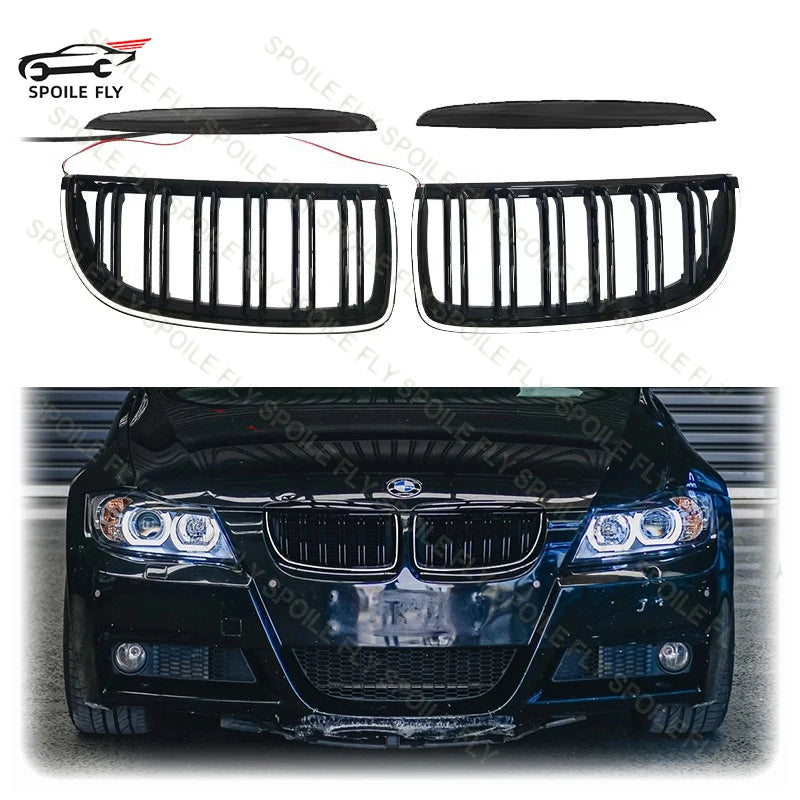 For BMW 3 Series 2005-2008 E90 E91 325I 328I 335I High Quality ABS Car Front LED Racing Grills Body Kit Grille Glossy Black