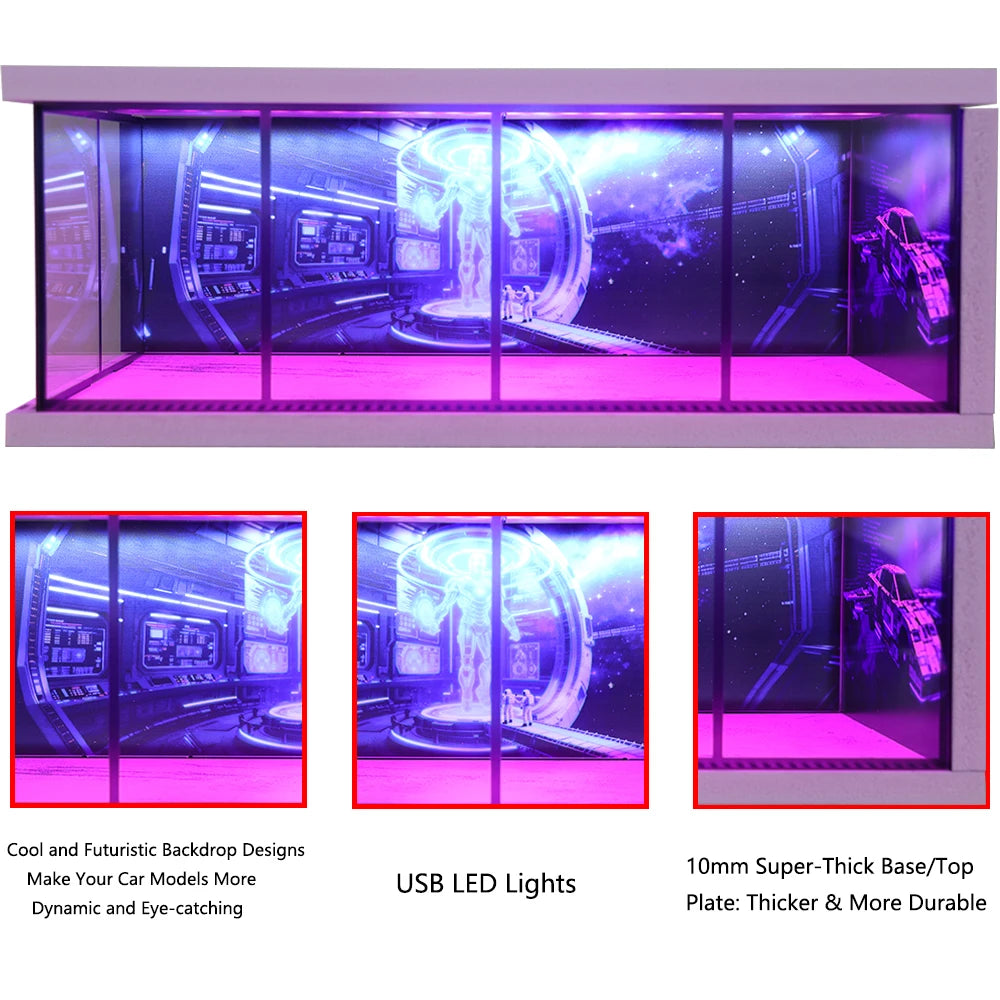 1/64 Scale Car Miniatures Garage Scene Model Car Parking Lot Display Box Led Lights Series Parking Simulation Car Models Box