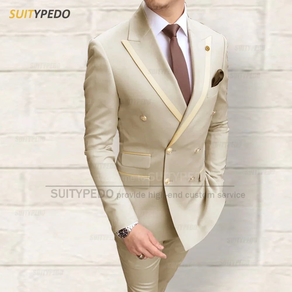 Fashion Men Red Suit Sets Wedding Party Custom Groomsman Elegant Outfits Birthday Banquet Male Stylish Blazer Pants 2 Pieces