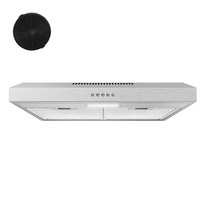 60cm Under Cabinet Range Hood 201m³/h, Stainless Steel, 3-Speed Button Control, Activated Carbon Filters