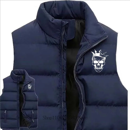 New Men Clothing Skeleton Printed Vest Autumn Winter Casual Fashion Mandarin Collar Zipper Sleeveless Warm Jacket Vest Coat