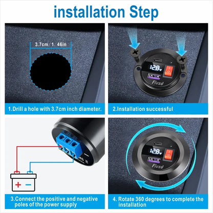 Car Charger Socket PD3.0 & QC3.0 Double USB C Ports with LED Switch 54W Fast Charging 12V/24V For Moto Adapter