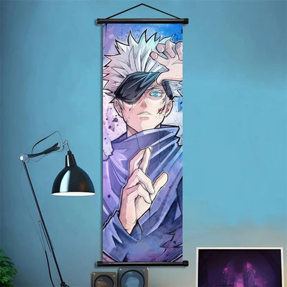Jujutsu Kaisen Gojo Satoru Anime Art Fabric Wall Poster Hanging Scroll for Bedroom Gaming Room Decor Ideal Gift for Fans