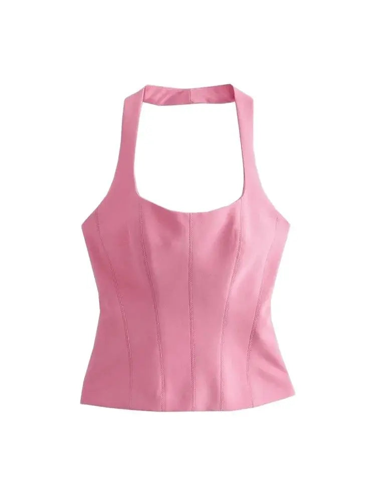 Women's Backless Halter Fitted Tank Tops, Female Camis, O Neck, Side Zipper, Sexy Fashion