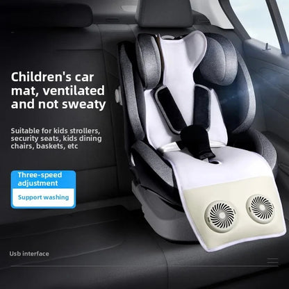 USB Charging Detachable Silent Fan Ventilation Cover Ice Silk Baby Stroller Cool Seat Cover Breathable Car Safety Seat Cover